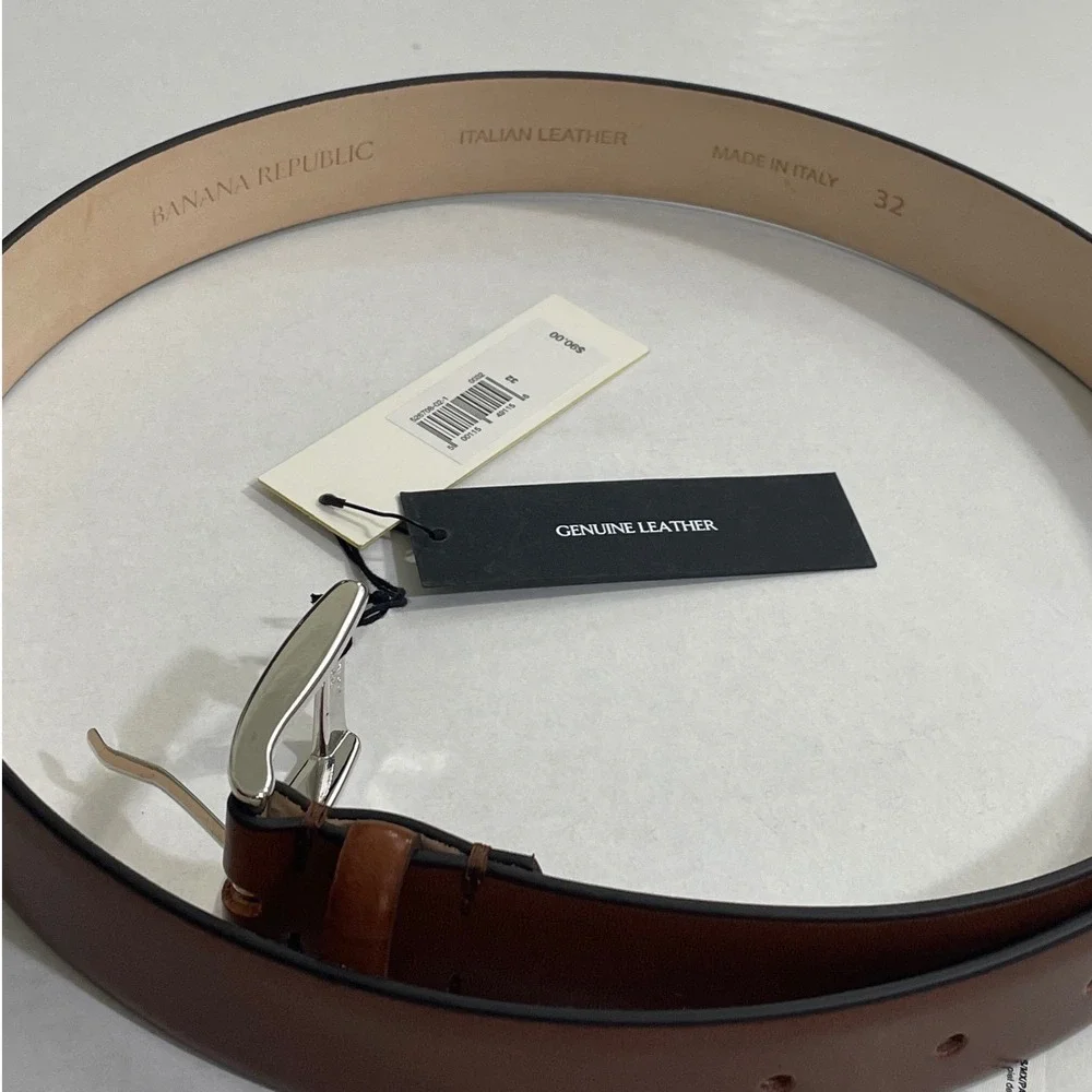 Banana Republic Mens Italian Leather‎ Dress Belt Brown Silver Buckle Size 32